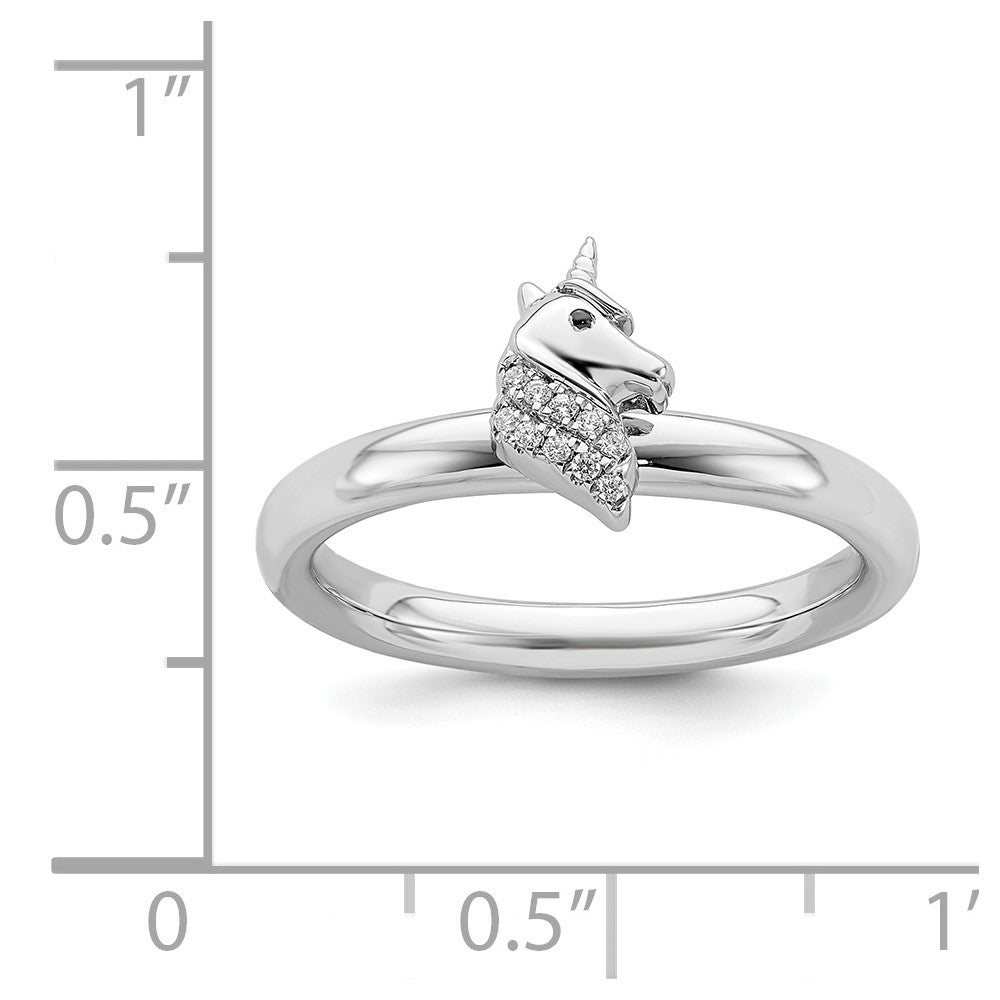 Alternate view of the Rhodium Plated Sterling Silver & Diamond Stackable Unicorn Ring, Sz 5 by The Black Bow Jewelry Co.