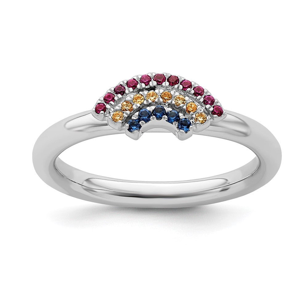 Rhodium Sterling Silver &amp; Gemstone Stackable Rainbow Ring, Item R11508 by The Black Bow Jewelry Co.