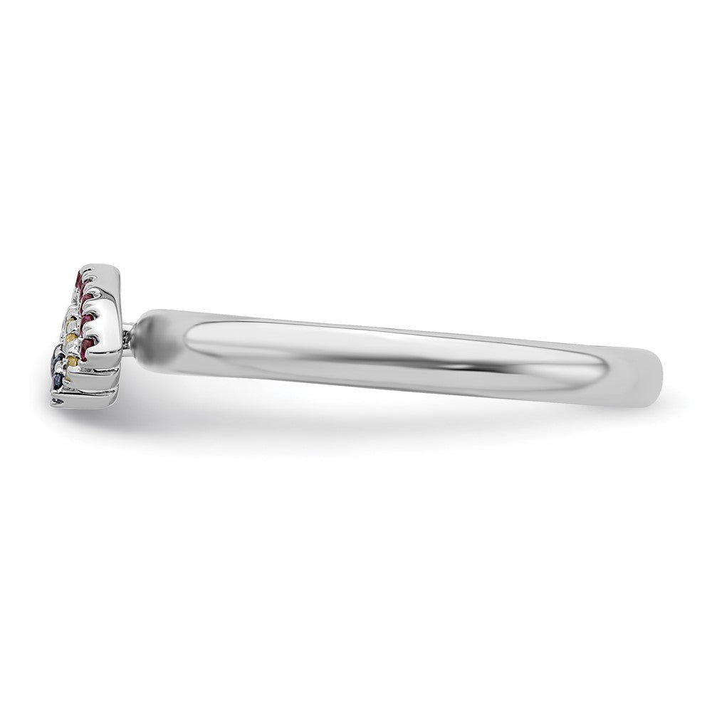 Alternate view of the Rhodium Sterling Silver & Gemstone Stackable Rainbow Ring, Size 5 by The Black Bow Jewelry Co.