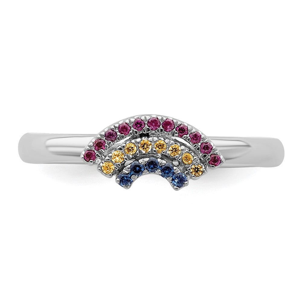 Alternate view of the Rhodium Sterling Silver & Gemstone Stackable Rainbow Ring by The Black Bow Jewelry Co.