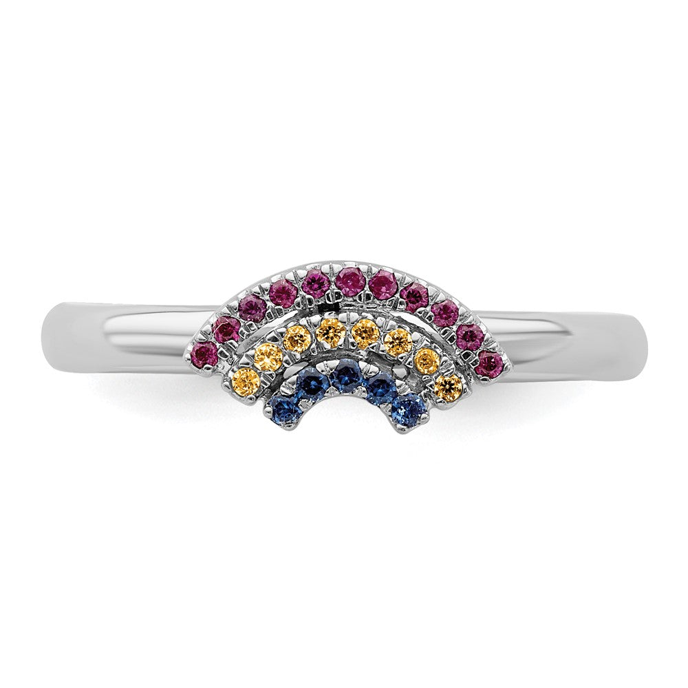 Alternate view of the Rhodium Sterling Silver &amp; Gemstone Stackable Rainbow Ring by The Black Bow Jewelry Co.