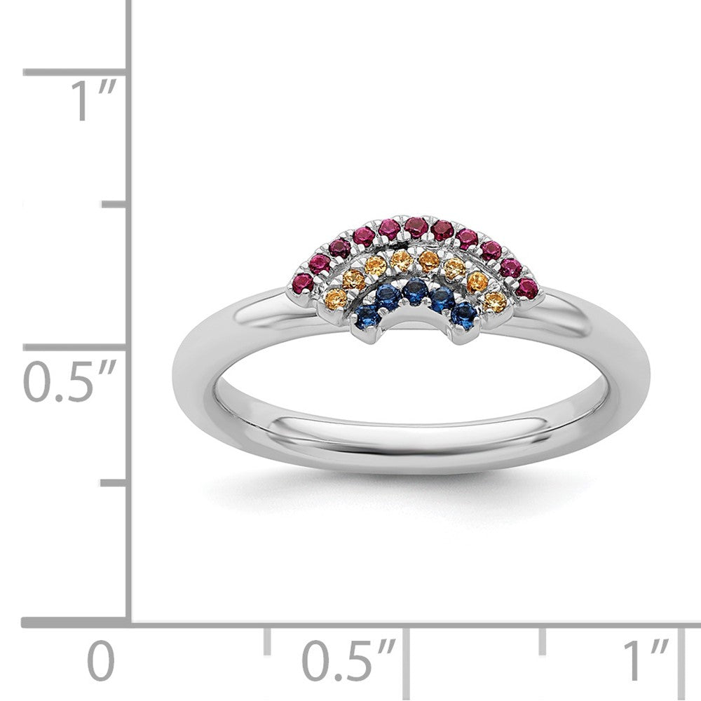 Alternate view of the Rhodium Sterling Silver & Gemstone Stackable Rainbow Ring by The Black Bow Jewelry Co.