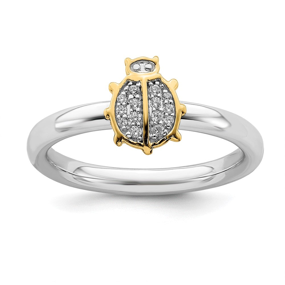 Sterling Silver & 14k Gold Plated Diamond Ladybug Stack Ring, Item R11511 by The Black Bow Jewelry Co.
