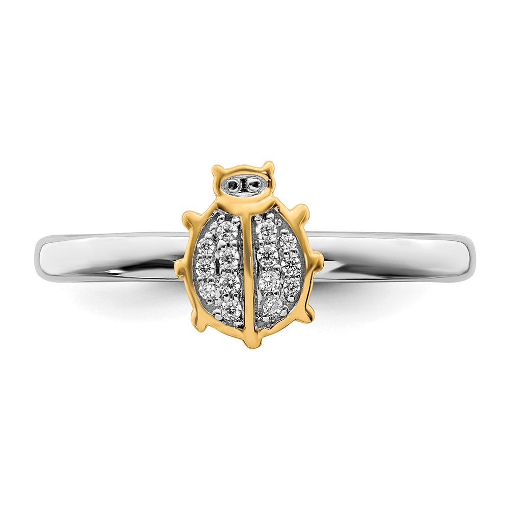 Alternate view of the Sterling Silver & 14k Gold Plated Diamond Ladybug Stack Ring by The Black Bow Jewelry Co.