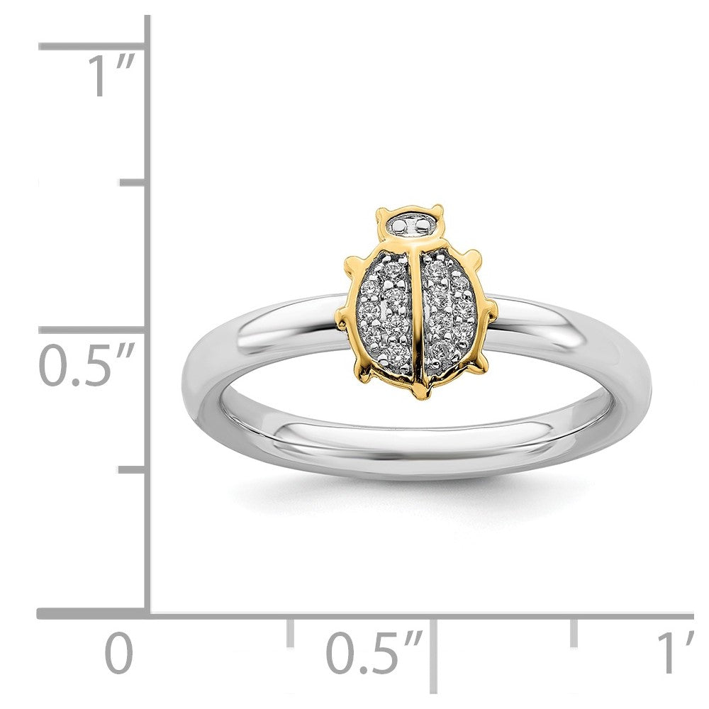 Alternate view of the Sterling Silver & 14k Gold Plated Diamond Ladybug Stack Ring by The Black Bow Jewelry Co.