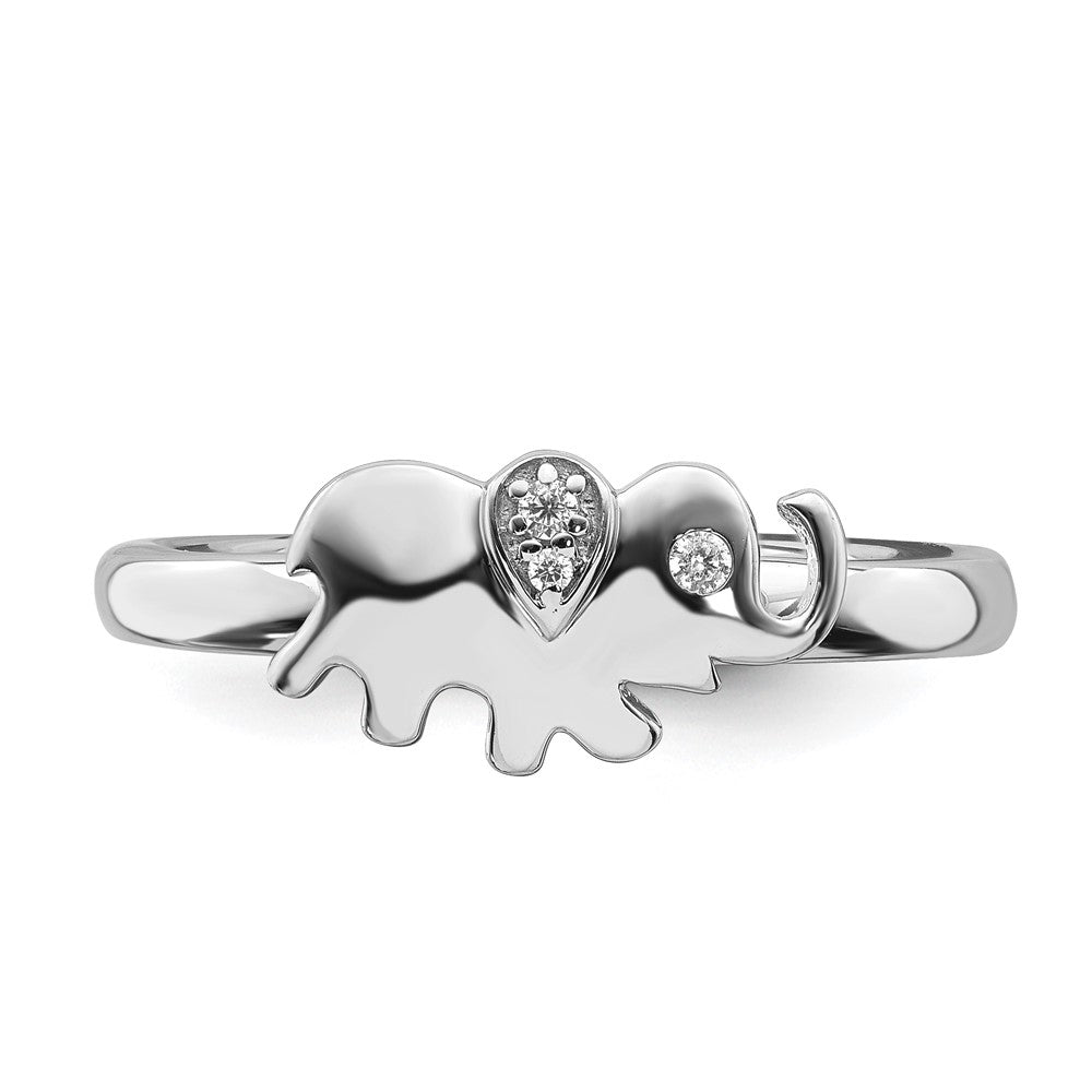 Alternate view of the Rhodium Plated Sterling Silver & Diamond Stackable Elephant Ring by The Black Bow Jewelry Co.