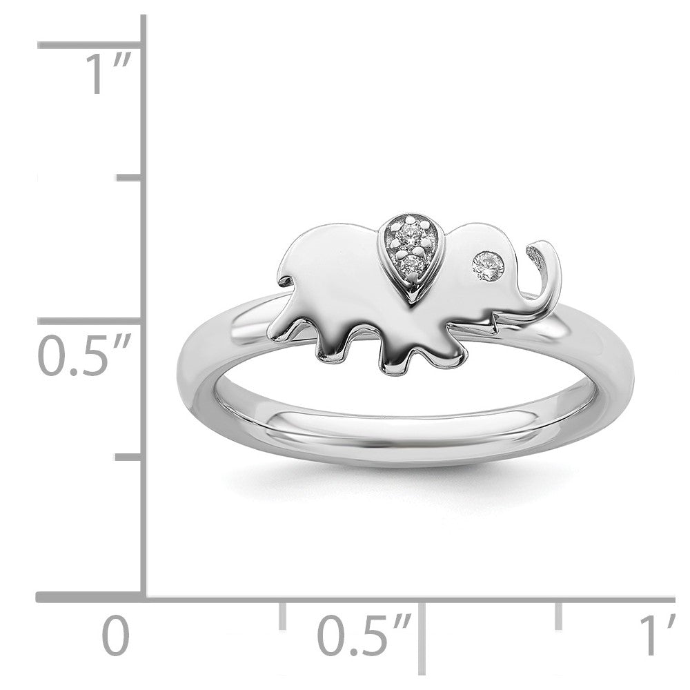 Alternate view of the Rhodium Plated Sterling Silver & Diamond Stackable Elephant Ring by The Black Bow Jewelry Co.