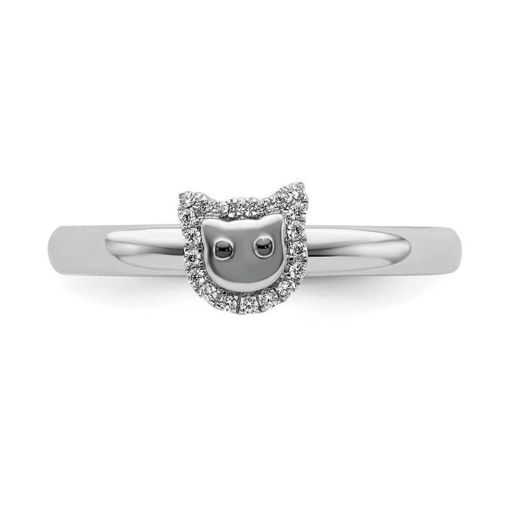 Alternate view of the Rhodium Plated Sterling Silver & Diamond Stackable Cat Ring by The Black Bow Jewelry Co.