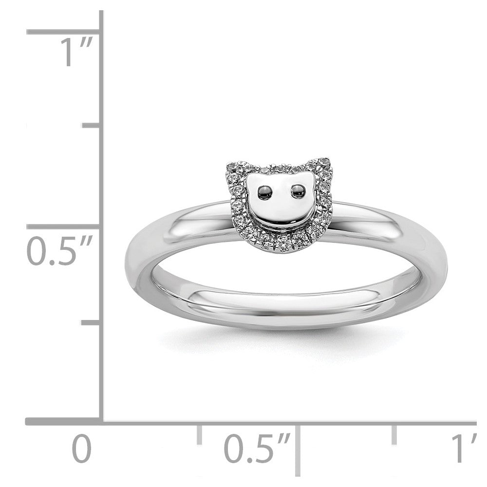 Alternate view of the Rhodium Plated Sterling Silver & Diamond Stackable Cat Ring, Size 5 by The Black Bow Jewelry Co.