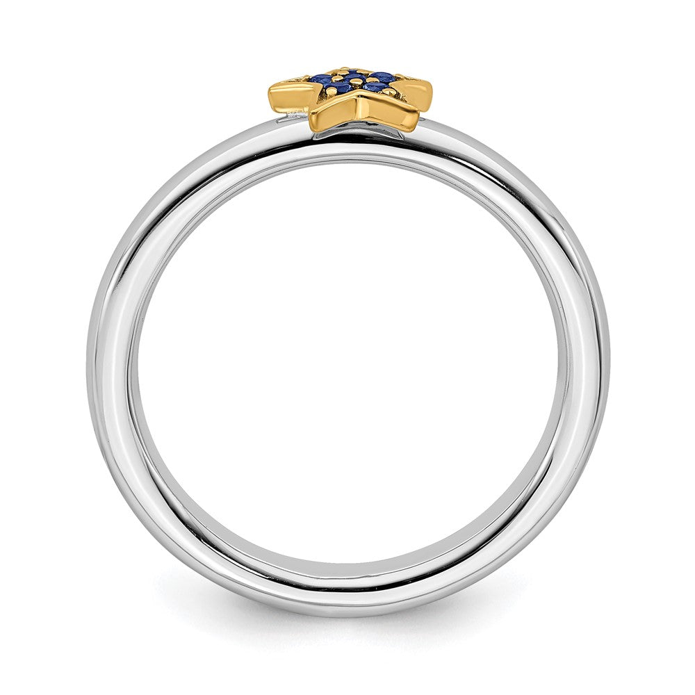 Alternate view of the Sterling Silver 14k Yellow Gold-Plated Cr. Sapphire Stack Star Ring by The Black Bow Jewelry Co.