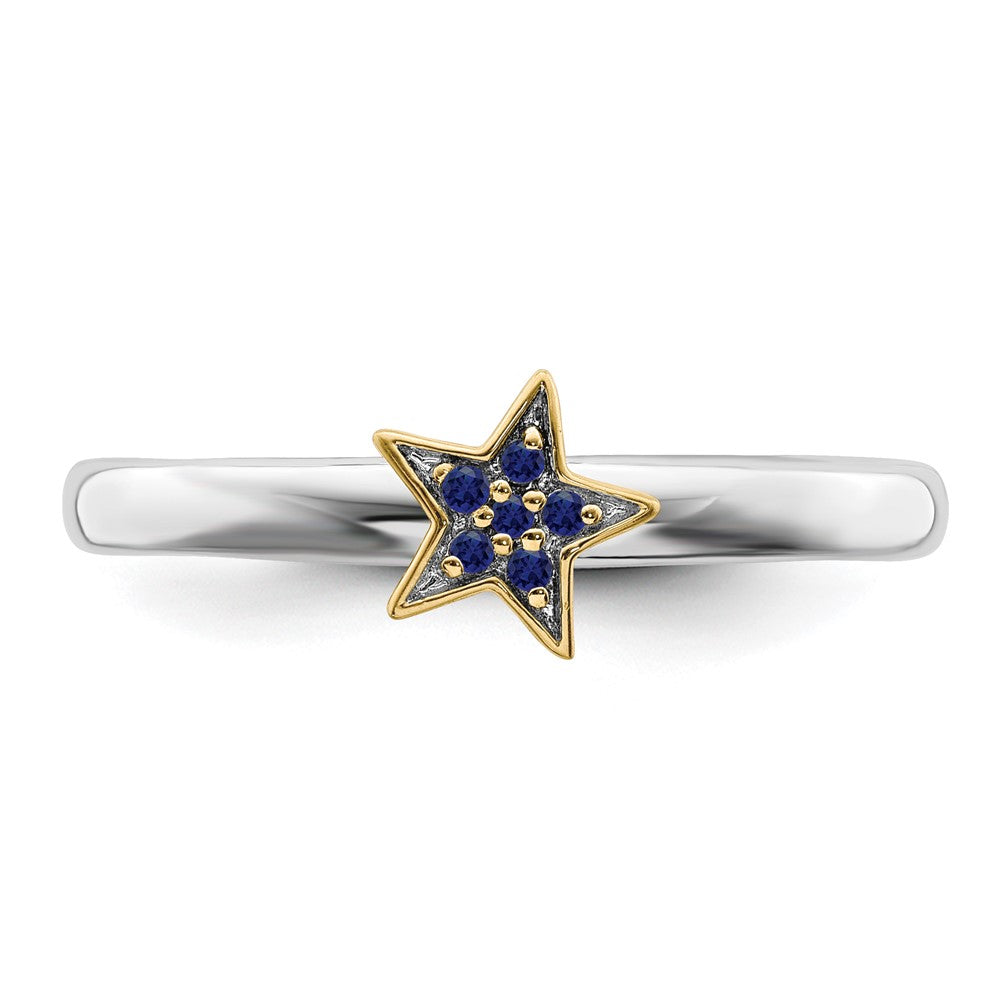 Alternate view of the Sterling Silver 14k Gold-Plated Cr. Sapphire Stack Star Ring, Size 5 by The Black Bow Jewelry Co.