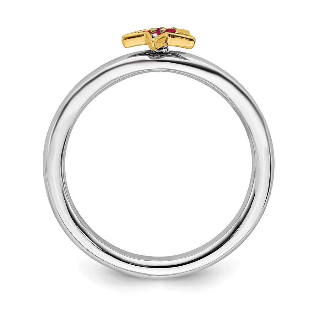 Alternate view of the Sterling Silver 14k Yellow Gold-Plated Created Ruby Stack Star Ring by The Black Bow Jewelry Co.