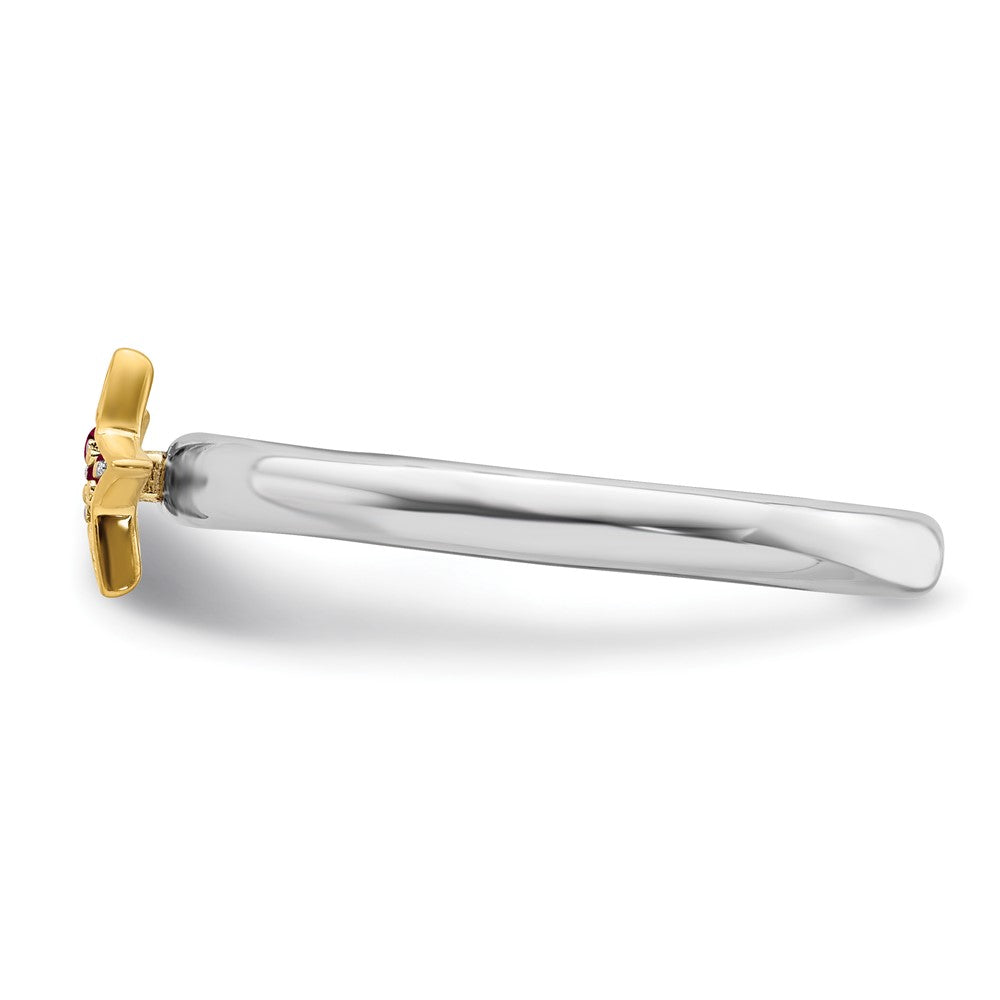 Alternate view of the Sterling Silver 14k Yellow Gold-Plated Created Ruby Stack Star Ring by The Black Bow Jewelry Co.