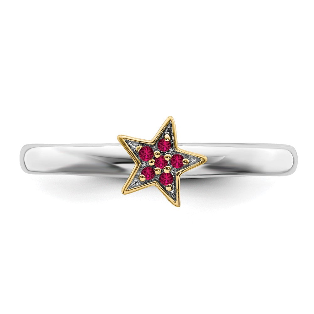 Alternate view of the Sterling Silver 14k Yellow Gold-Plated Created Ruby Stack Star Ring by The Black Bow Jewelry Co.