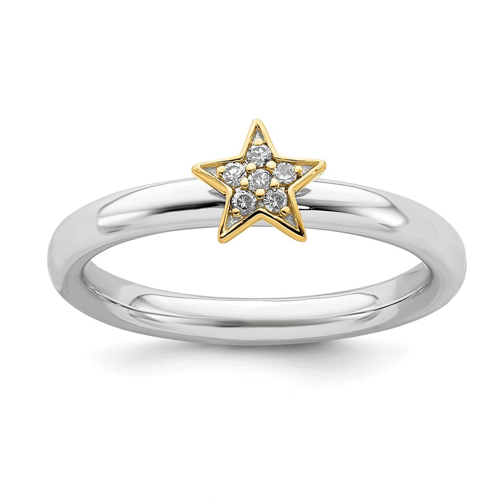 Sterling Silver 14k Yellow Gold-Plated Diamond Stack Star Ring, Item R11517 by The Black Bow Jewelry Co.