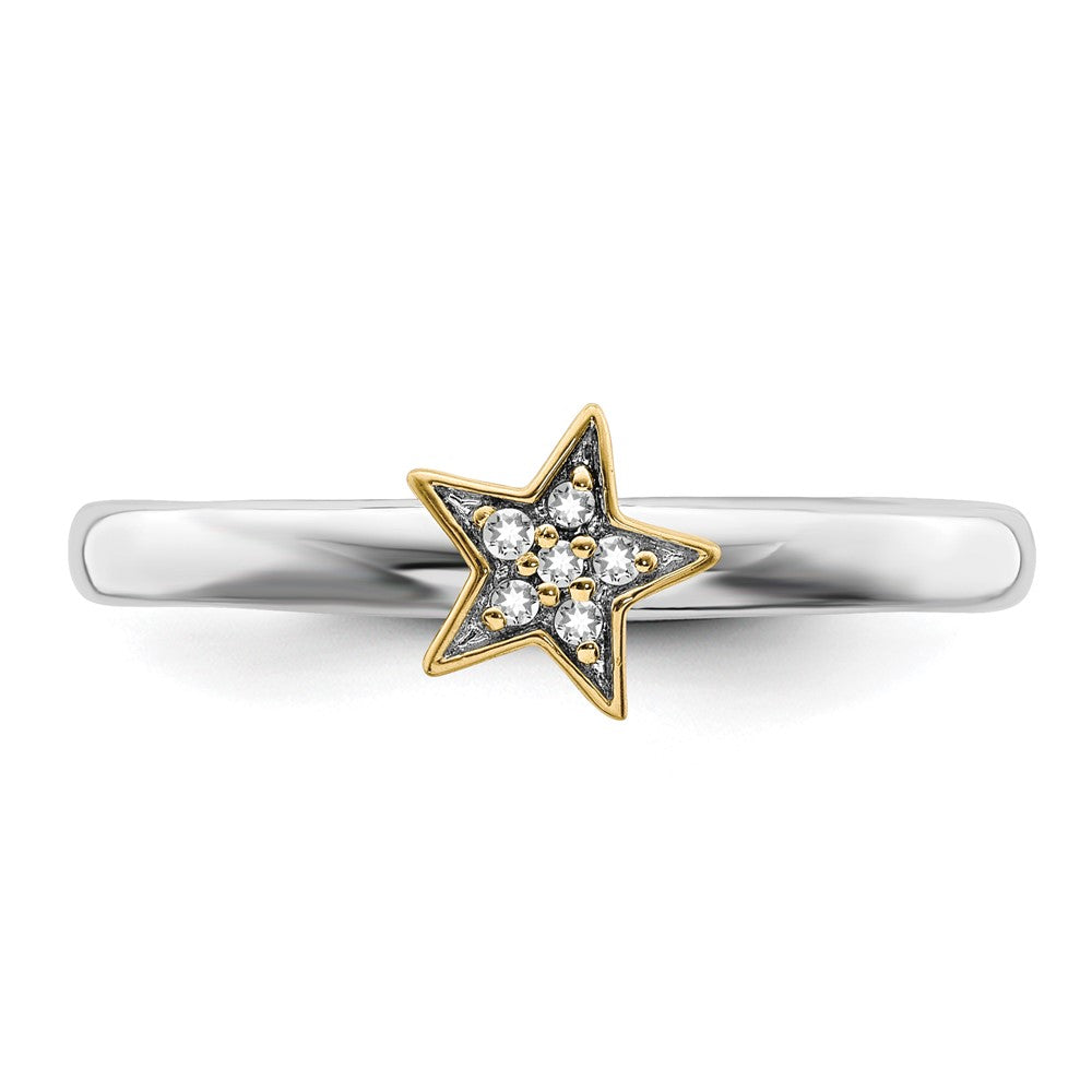 Alternate view of the Sterling Silver 14k Yellow Gold-Plated Diamond Stack Star Ring, Size 5 by The Black Bow Jewelry Co.