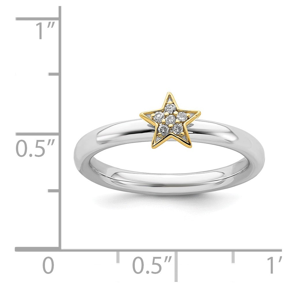 Alternate view of the Sterling Silver 14k Yellow Gold-Plated Diamond Stack Star Ring, Size 5 by The Black Bow Jewelry Co.