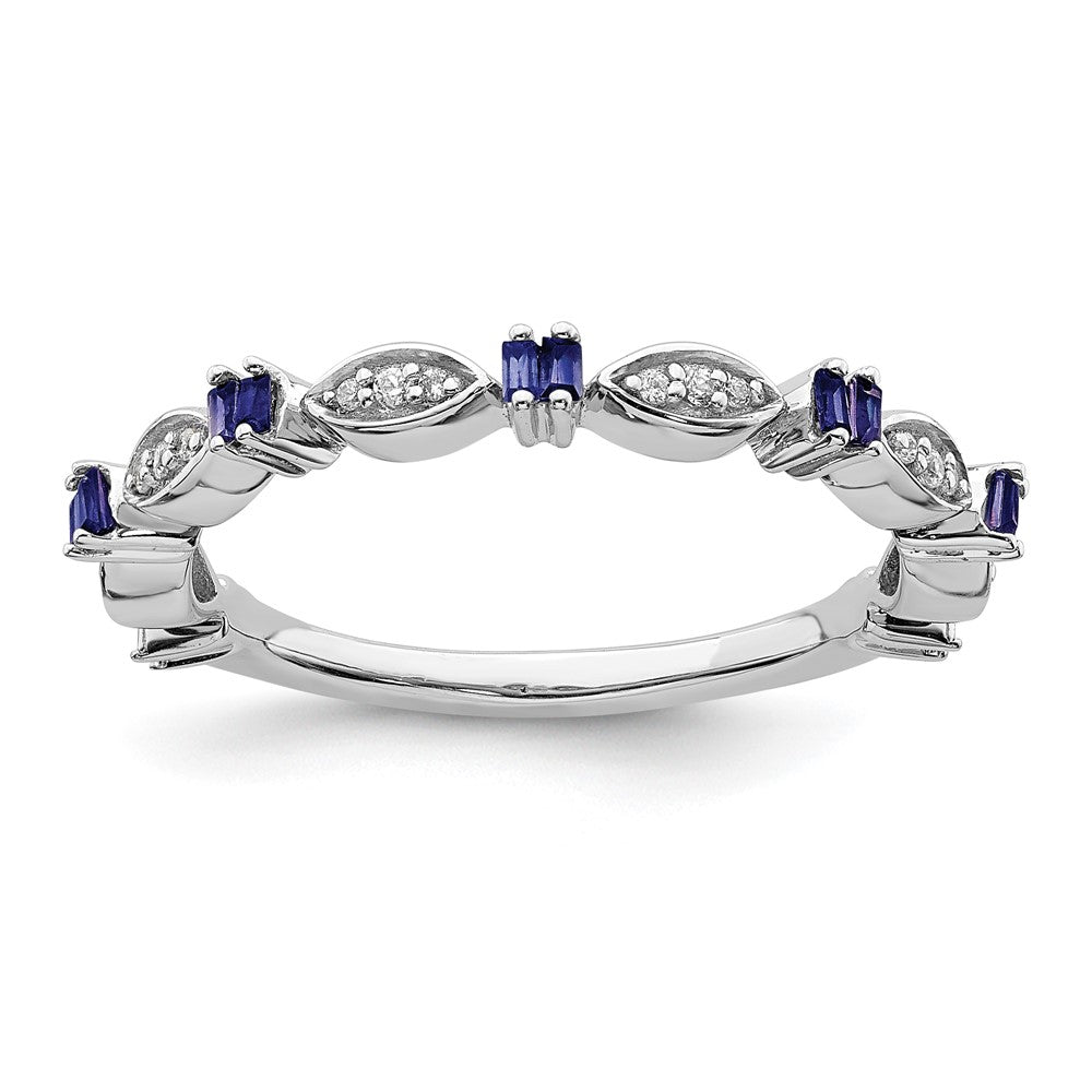 2.5mm Sterling Silver, Lab Created Sapphire & Diamond Stack Band, Item R11518 by The Black Bow Jewelry Co.