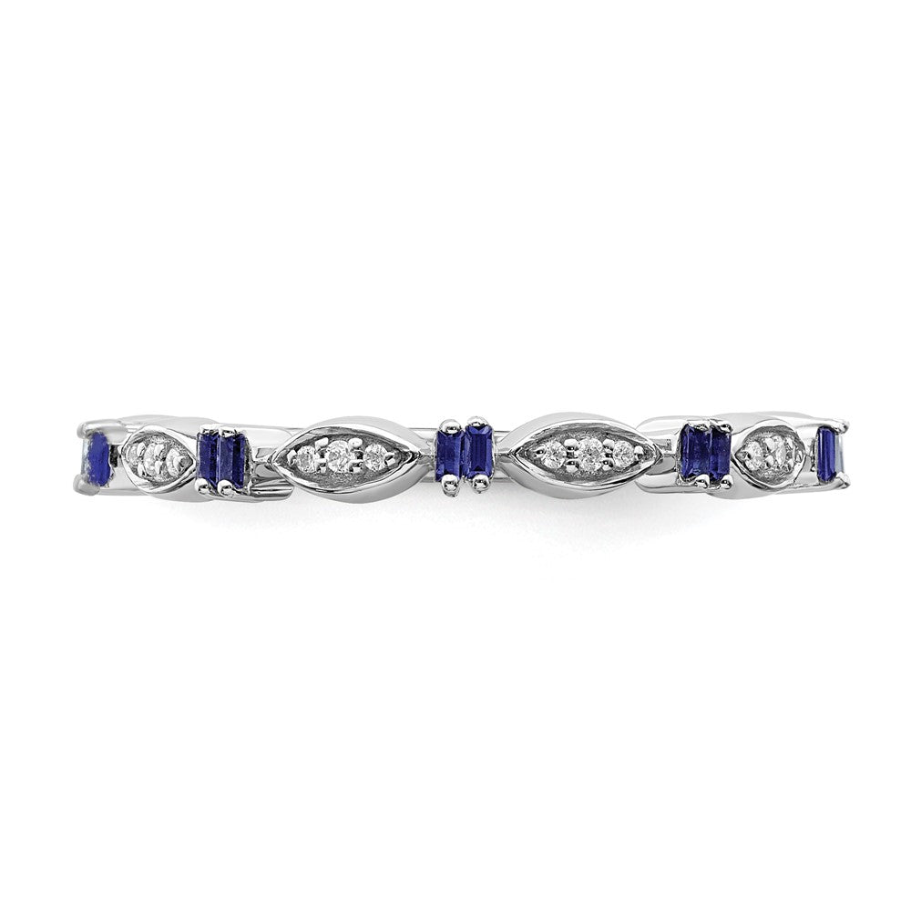 Alternate view of the 2.5mm Sterling Silver, Lab Created Sapphire & Diamond Stack Band by The Black Bow Jewelry Co.