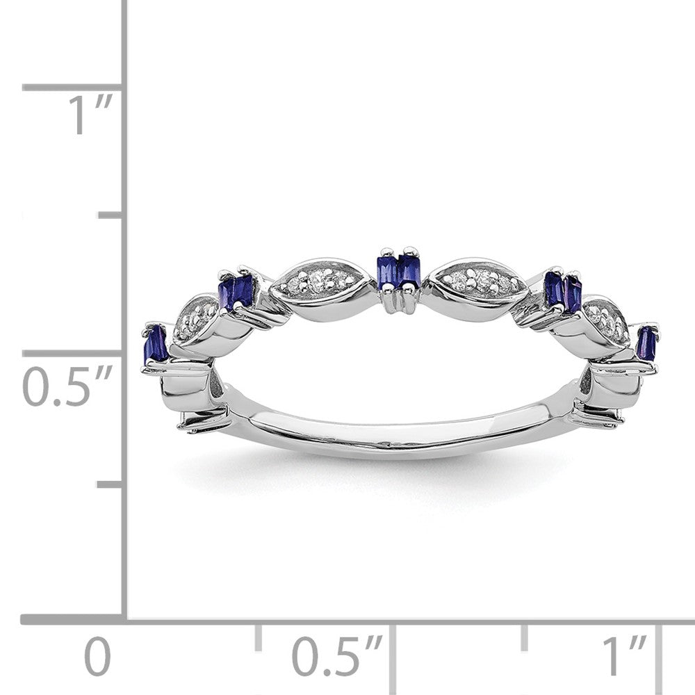 Alternate view of the 2.5mm Sterling Silver, Lab Created Sapphire & Diamond Stack Band by The Black Bow Jewelry Co.