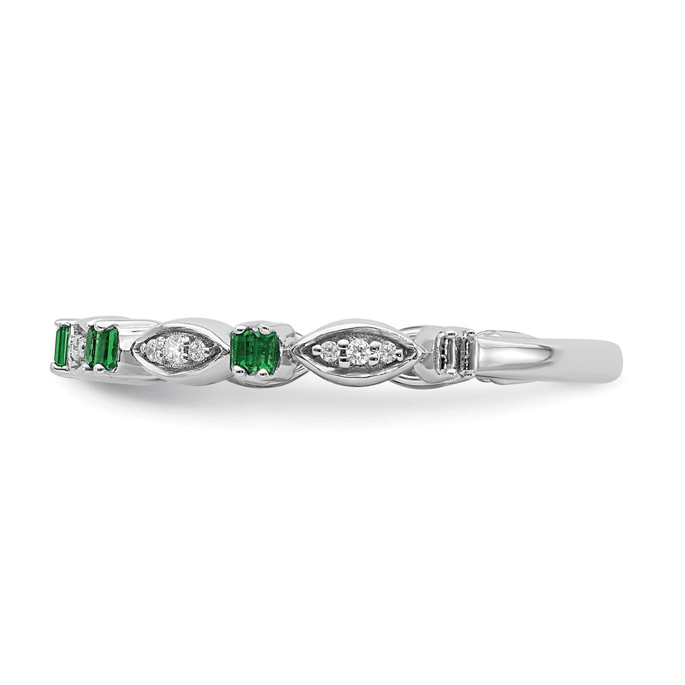 Alternate view of the 2.5mm Sterling Silver, Lab Created Emerald & Diamond Stack Band by The Black Bow Jewelry Co.