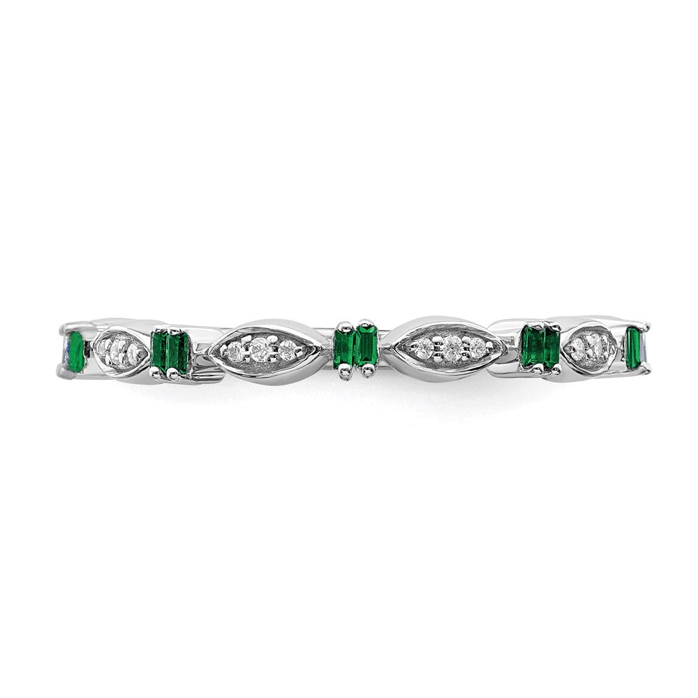 Alternate view of the 2.5mm Sterling Silver, Lab Created Emerald & Diamond Stack Band by The Black Bow Jewelry Co.