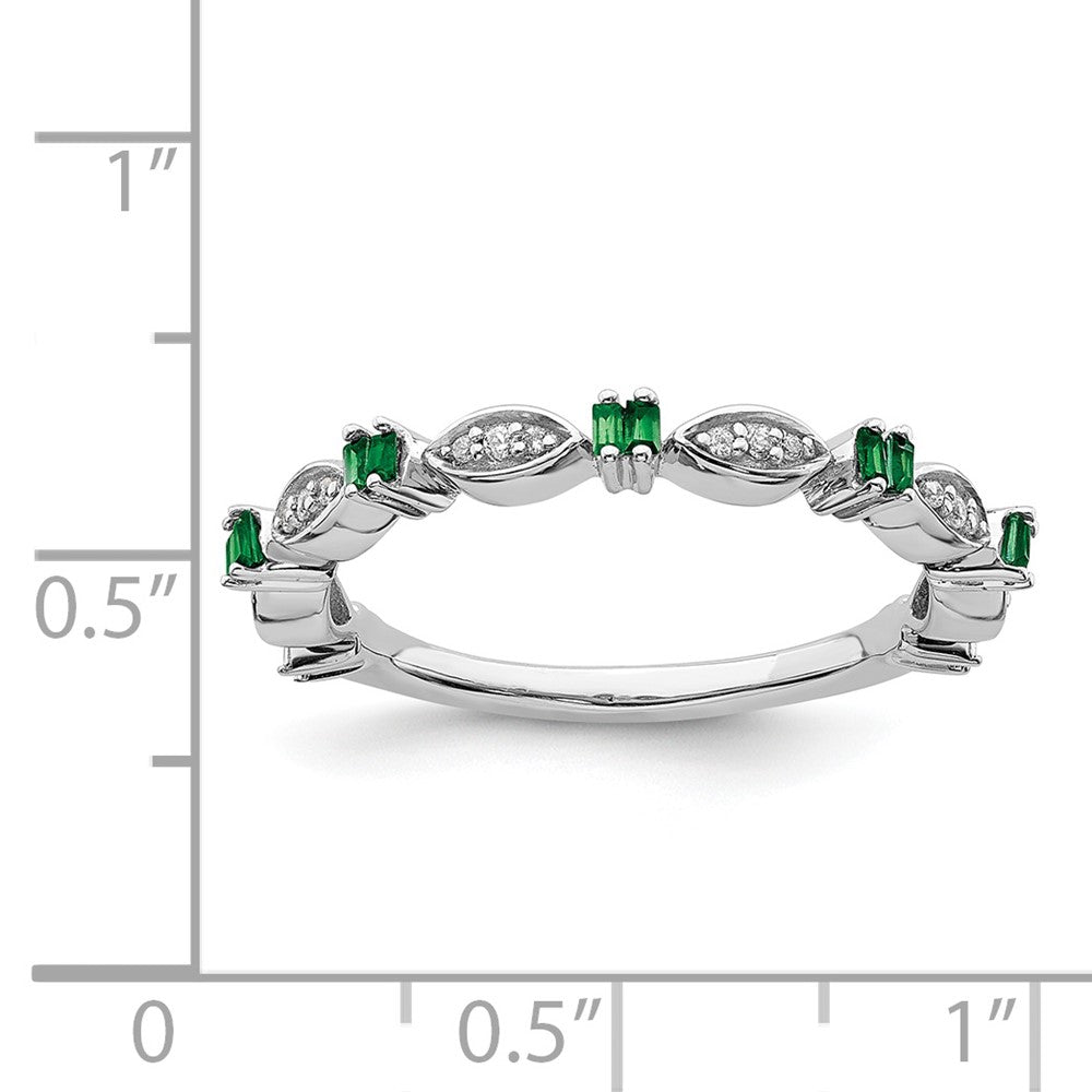 Alternate view of the 2.5mm Sterling Silver, Lab Created Emerald & Diamond Stack Band by The Black Bow Jewelry Co.