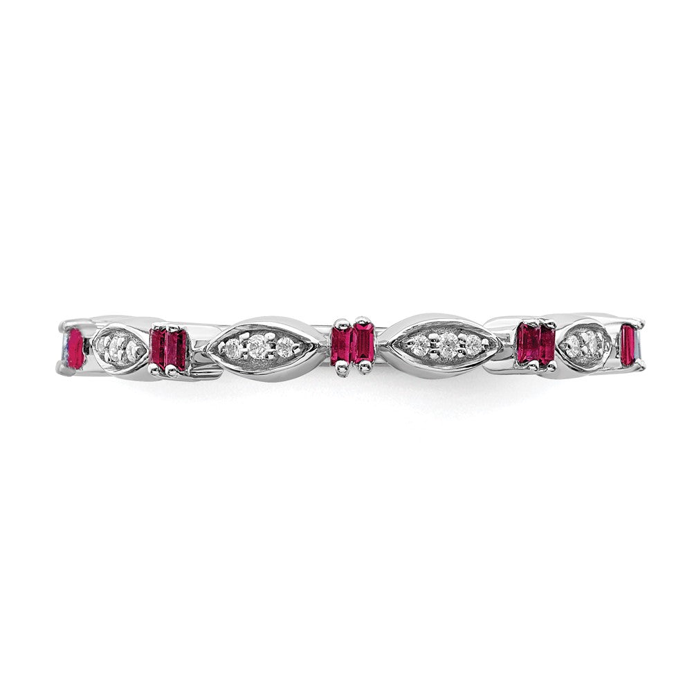 Alternate view of the 2.5mm Sterling Silver, Lab Created Ruby & Diamond Stack Band, Size 5 by The Black Bow Jewelry Co.