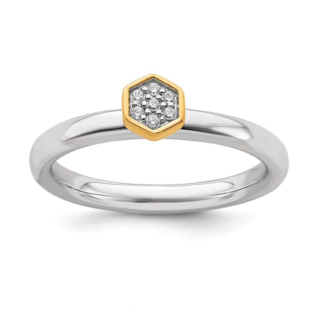 Sterling Silver Rhodium & 14k Gold-Plated Diamond Hexagon Stack Ring, Item R11522 by The Black Bow Jewelry Co.