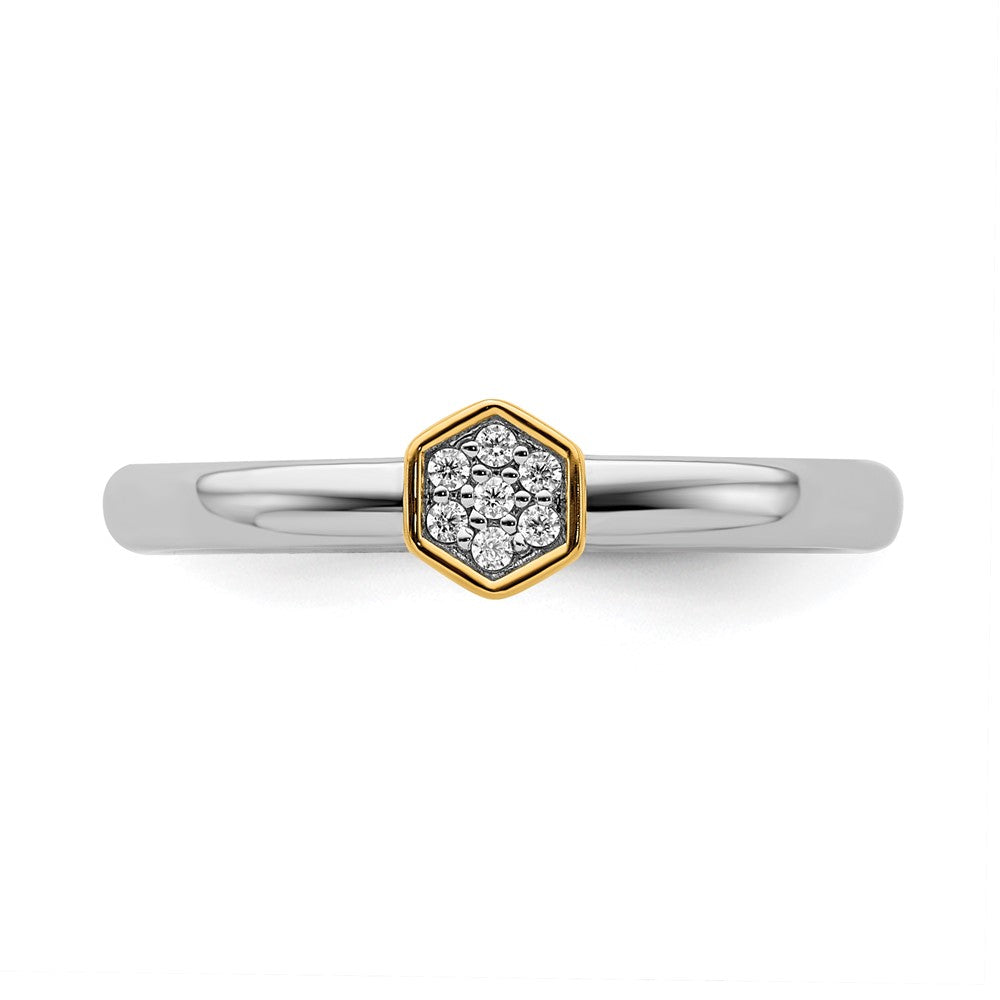 Alternate view of the Sterling Silver Rhodium & 14k Gold-Plated Diamond Hexagon Stack Ring by The Black Bow Jewelry Co.