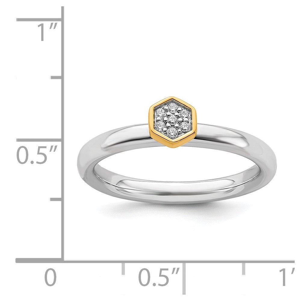 Alternate view of the Sterling Silver Rhodium & 14k Gold-Plated Diamond Hexagon Stack Ring by The Black Bow Jewelry Co.