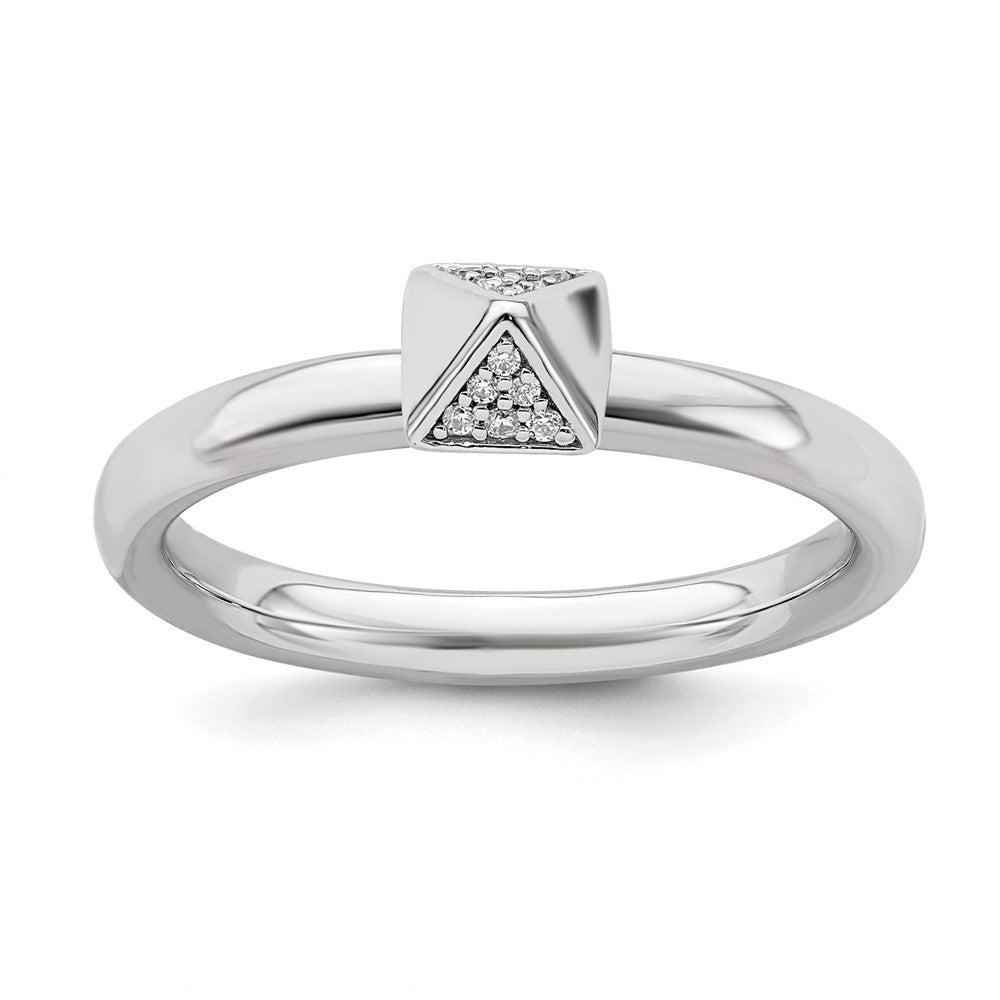 Rhodium Plated Sterling Silver Diamond Stackable Pyramid Ring, Item R11523 by The Black Bow Jewelry Co.