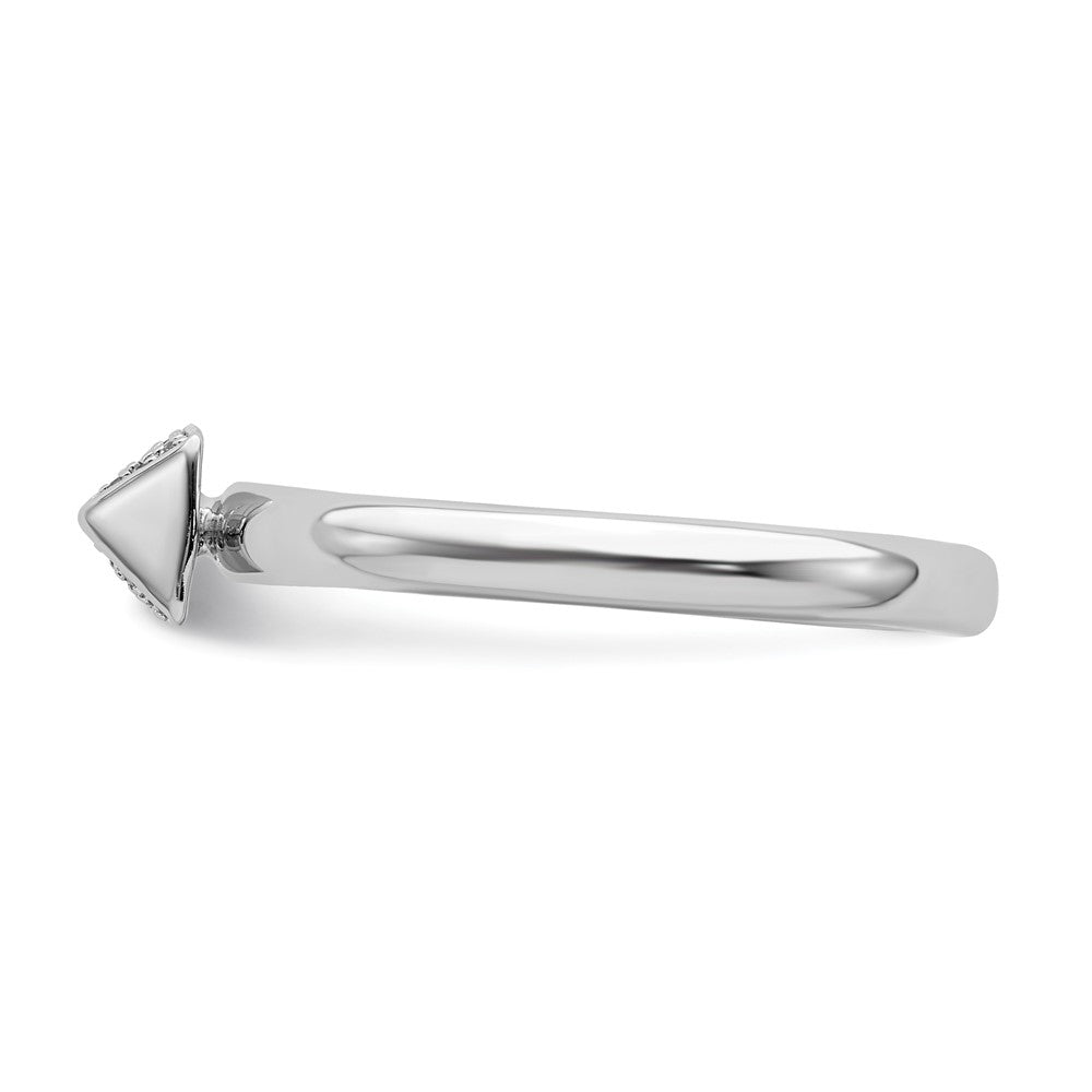 Alternate view of the Rhodium Plated Sterling Silver Diamond Stackable Pyramid Ring by The Black Bow Jewelry Co.