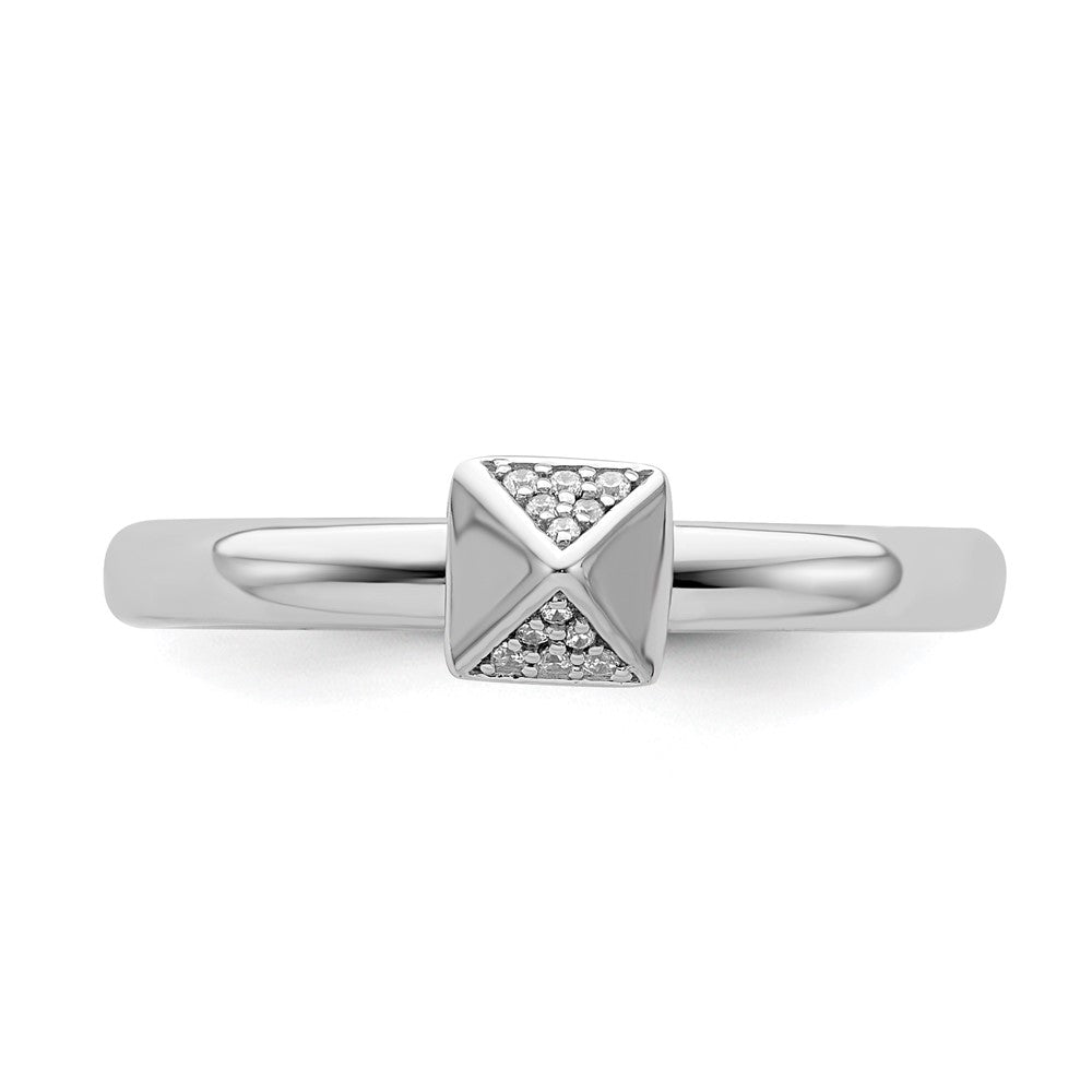 Alternate view of the Rhodium Plated Sterling Silver Diamond Stackable Pyramid Ring, Size 5 by The Black Bow Jewelry Co.