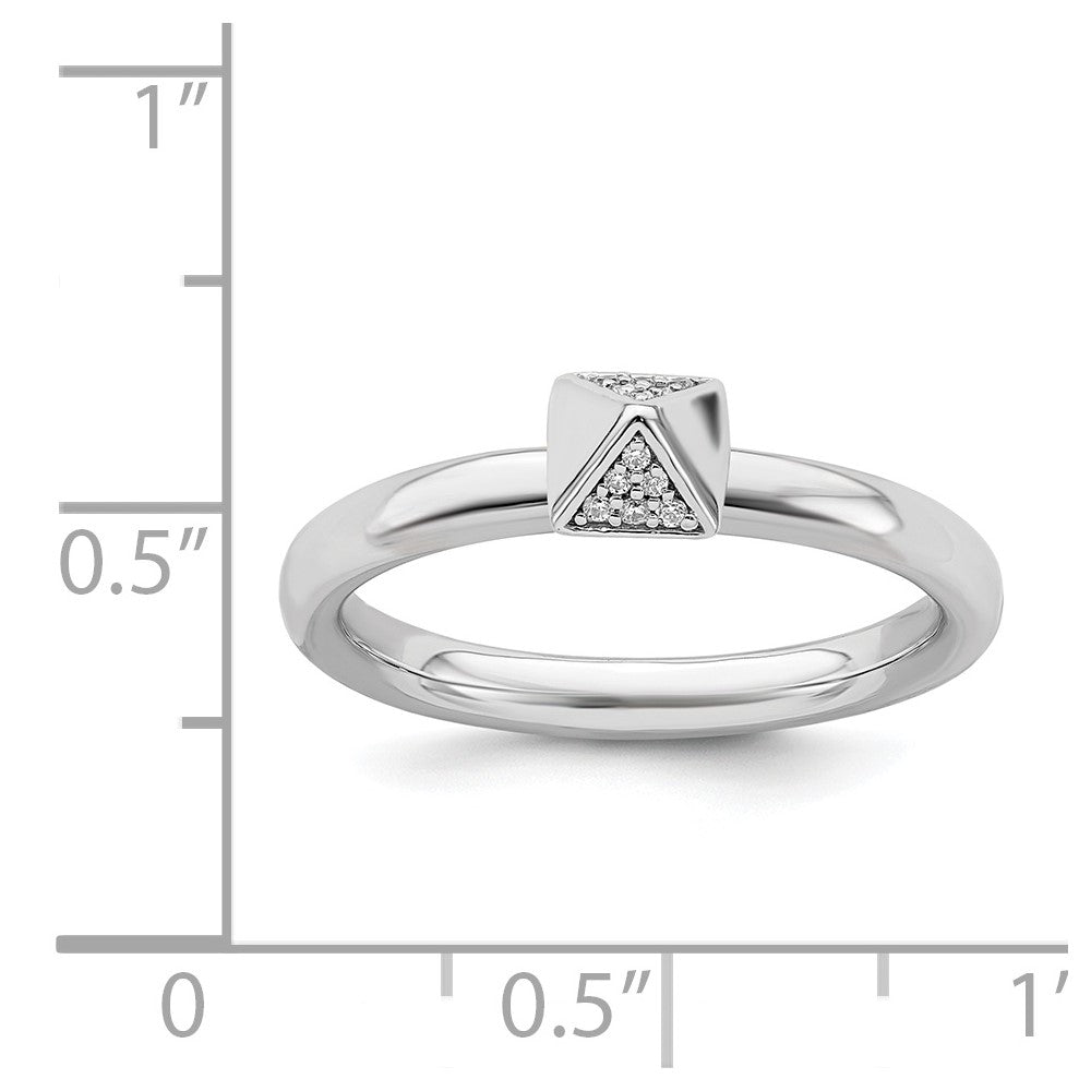 Alternate view of the Rhodium Plated Sterling Silver Diamond Stackable Pyramid Ring, Size 5 by The Black Bow Jewelry Co.