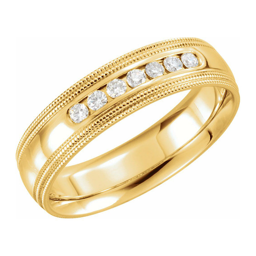 6mm 14K Yellow Gold 1/4 CTW Diamond Double Milgrain Comfort Fit Band, Item R11539 by The Black Bow Jewelry Co.