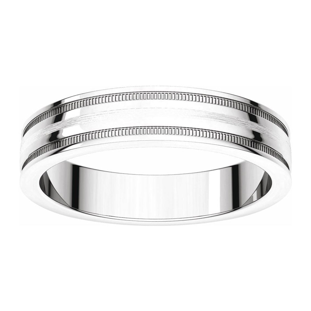 Alternate view of the 4mm 14K White Gold Flat Edge Satin Center Milgrain Comfort Fit Band by The Black Bow Jewelry Co.