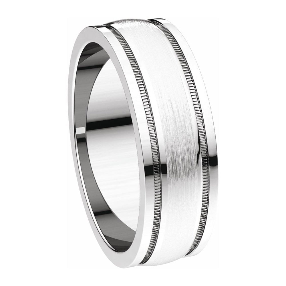 Alternate view of the 6mm 14K White Gold Flat Edge Satin Center Milgrain Comfort Fit Band by The Black Bow Jewelry Co.