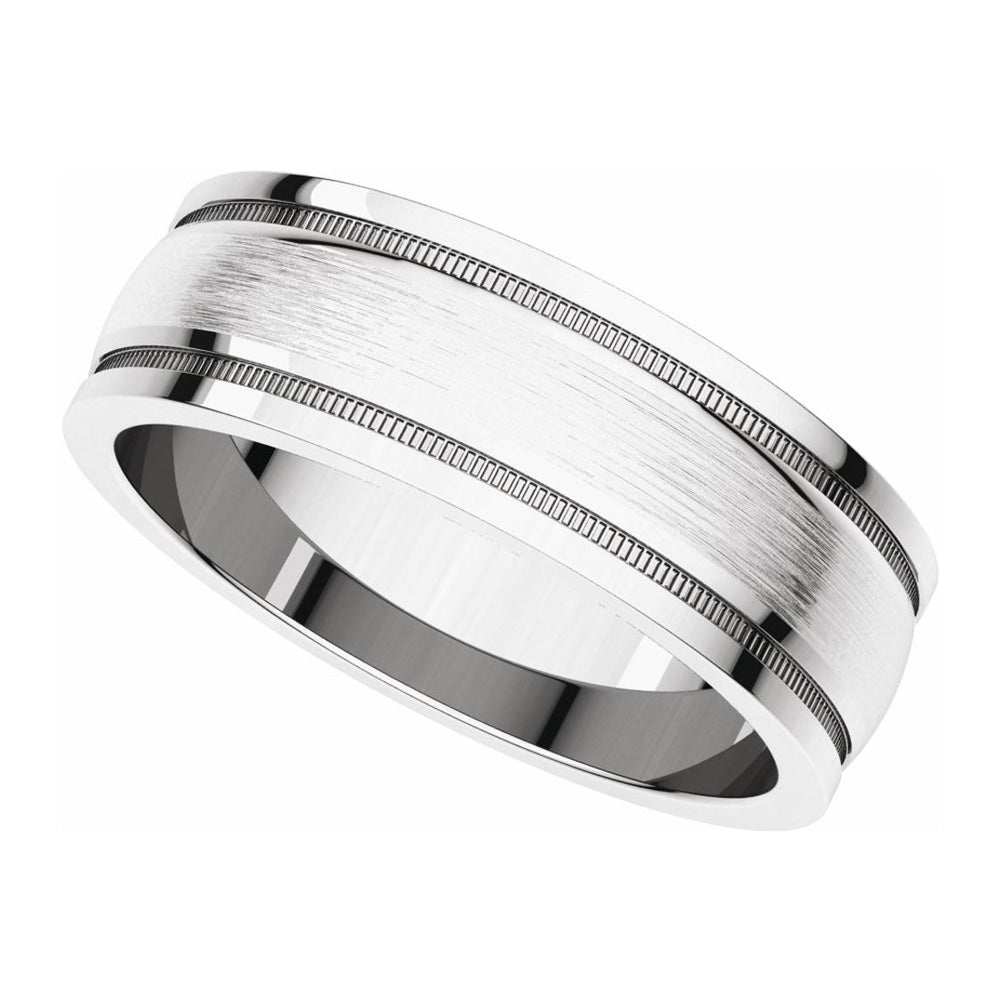 Alternate view of the 6mm 14K White Gold Flat Edge Satin Center Milgrain Comfort Fit Band by The Black Bow Jewelry Co.