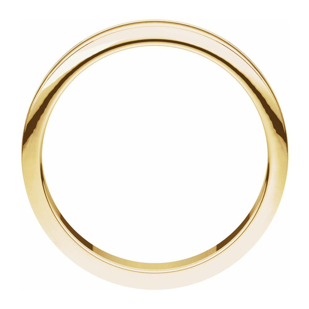 Alternate view of the 4mm 14K Yellow Gold Flat Edge Satin Center Milgrain Comfort Fit Band by The Black Bow Jewelry Co.
