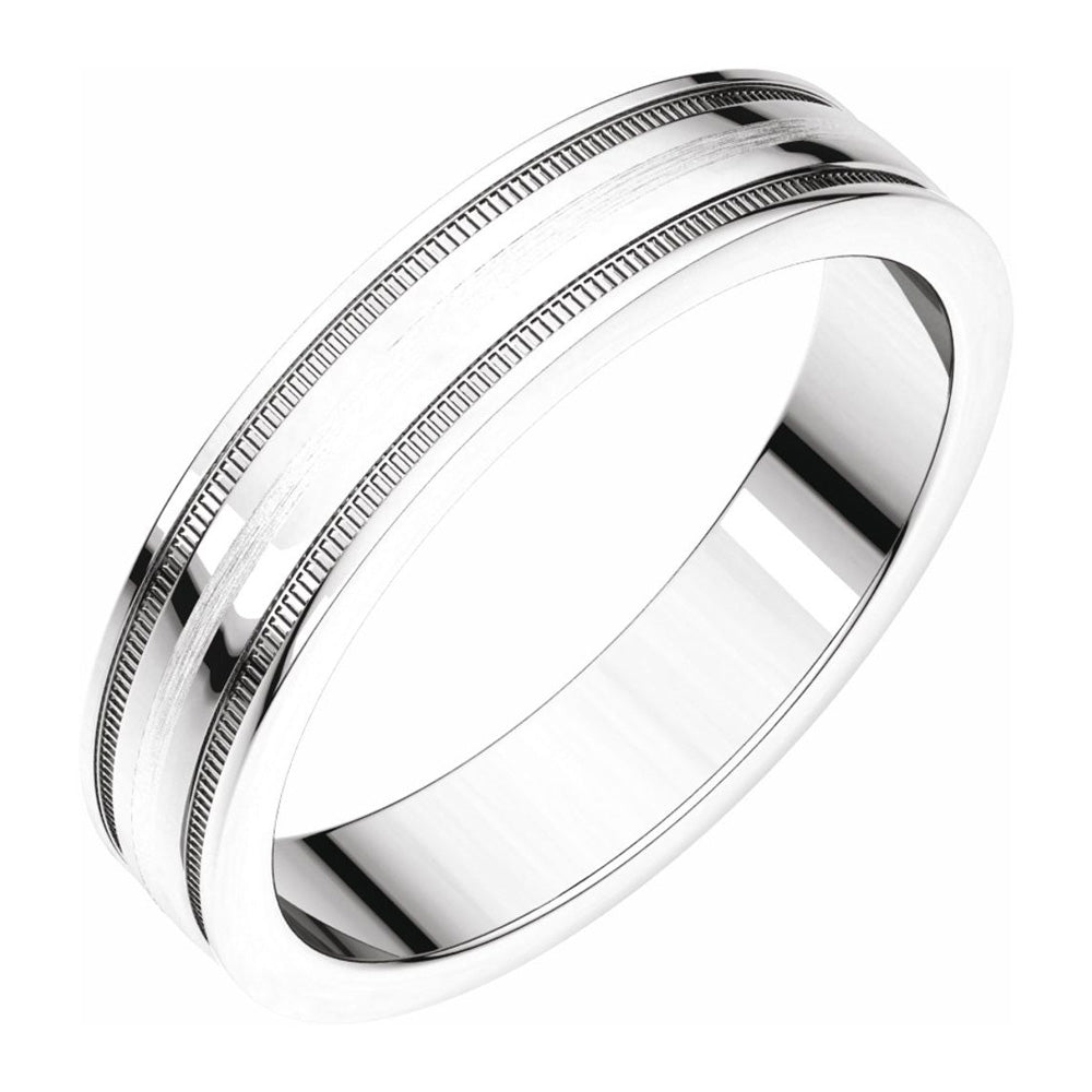 4mm Continuum Sterling Silver Flat Milgrain Satin Comfort Fit Band, Item R11546 by The Black Bow Jewelry Co.