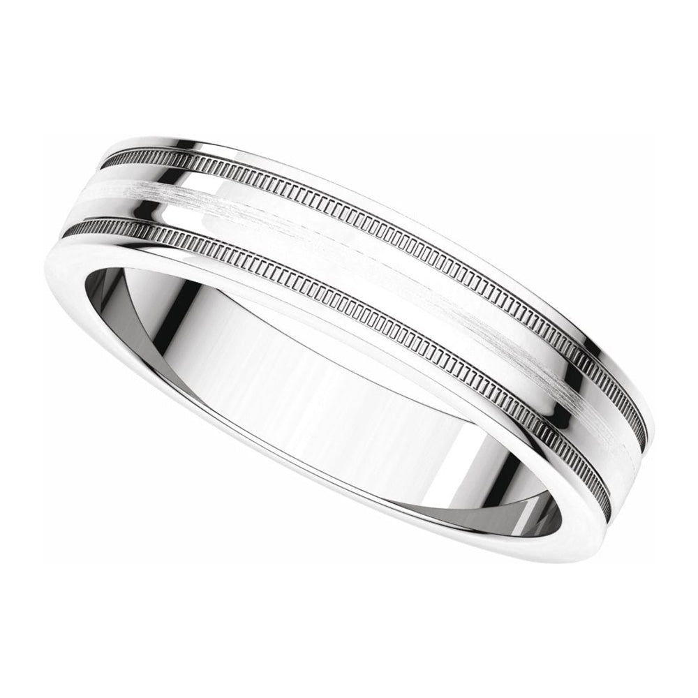 Alternate view of the 4mm Continuum Sterling Silver Flat Milgrain Satin Comfort Fit Band by The Black Bow Jewelry Co.