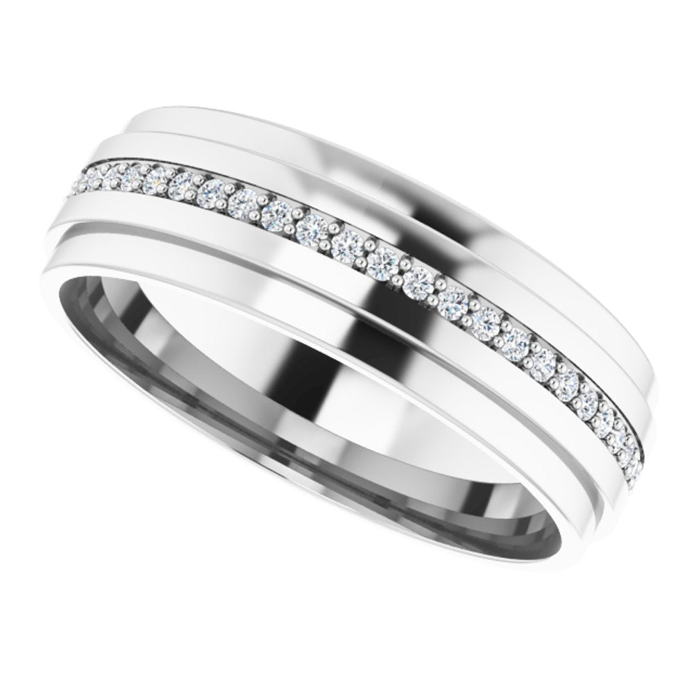 Alternate view of the 7mm 14K White Gold 1/3 to 3/8 CTW Diamond Eternity Ridge Edge Band by The Black Bow Jewelry Co.