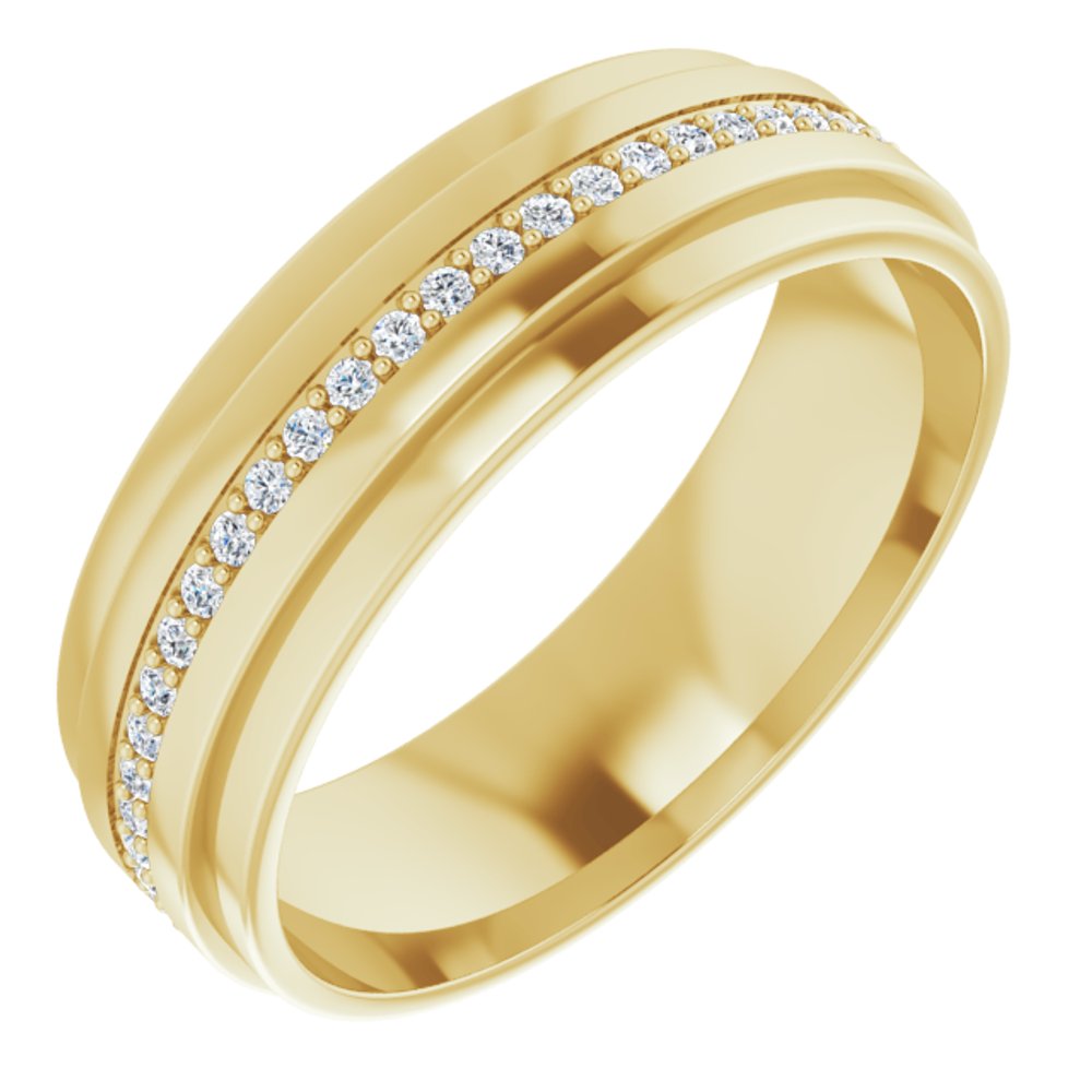 7mm 14K Yellow Gold 1/3 to 3/8 CTW Diamond Eternity Ridge Edge Band, Item R11550 by The Black Bow Jewelry Co.