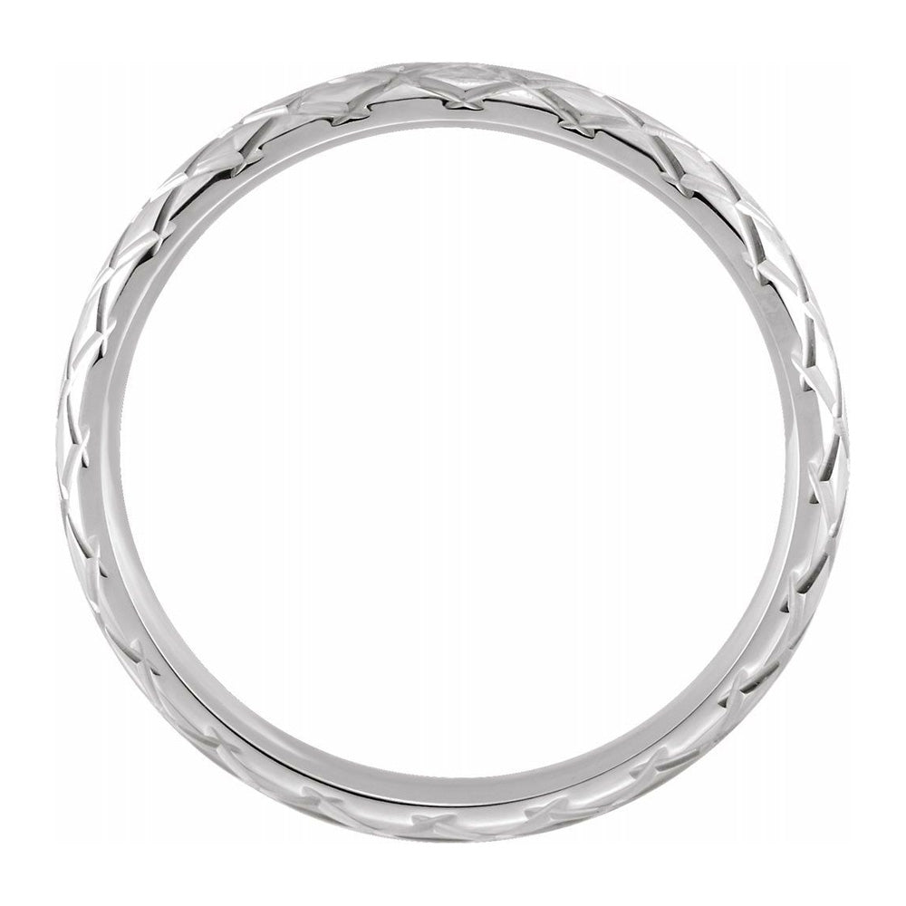 Alternate view of the 3mm 14K White Gold Crisscross Patterned Comfort Fit Band by The Black Bow Jewelry Co.