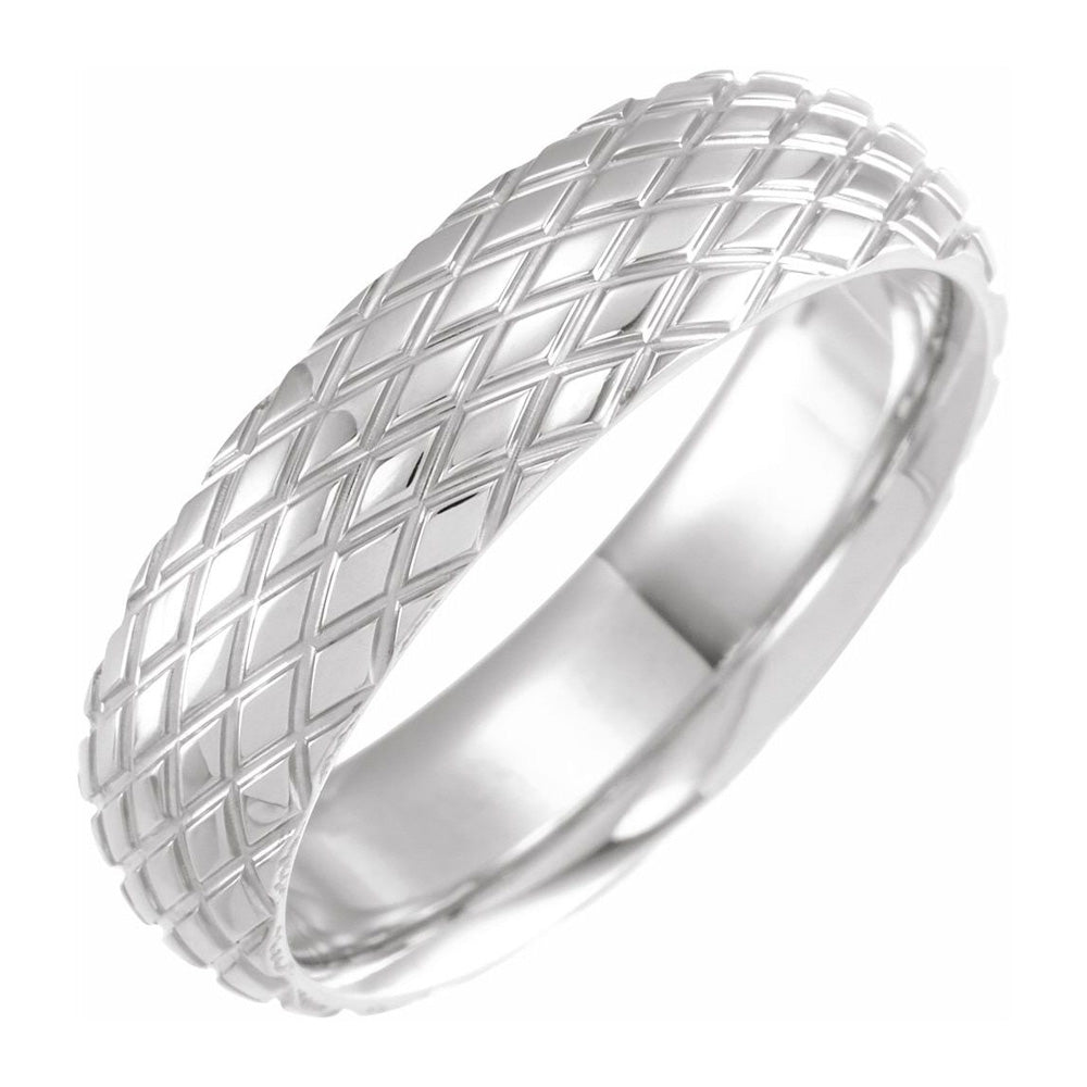 6mm 14K White Gold Crisscross Patterned Comfort Fit Band, Item R11554 by The Black Bow Jewelry Co.