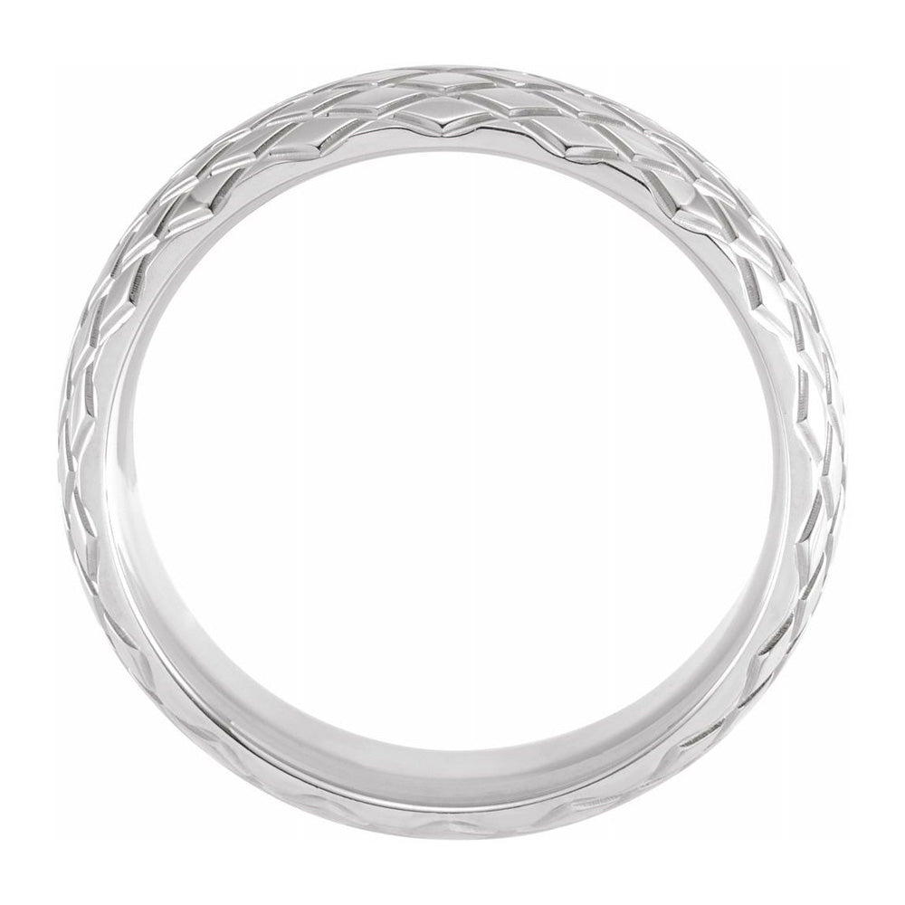 Alternate view of the 6mm 14K White Gold Crisscross Patterned Comfort Fit Band by The Black Bow Jewelry Co.