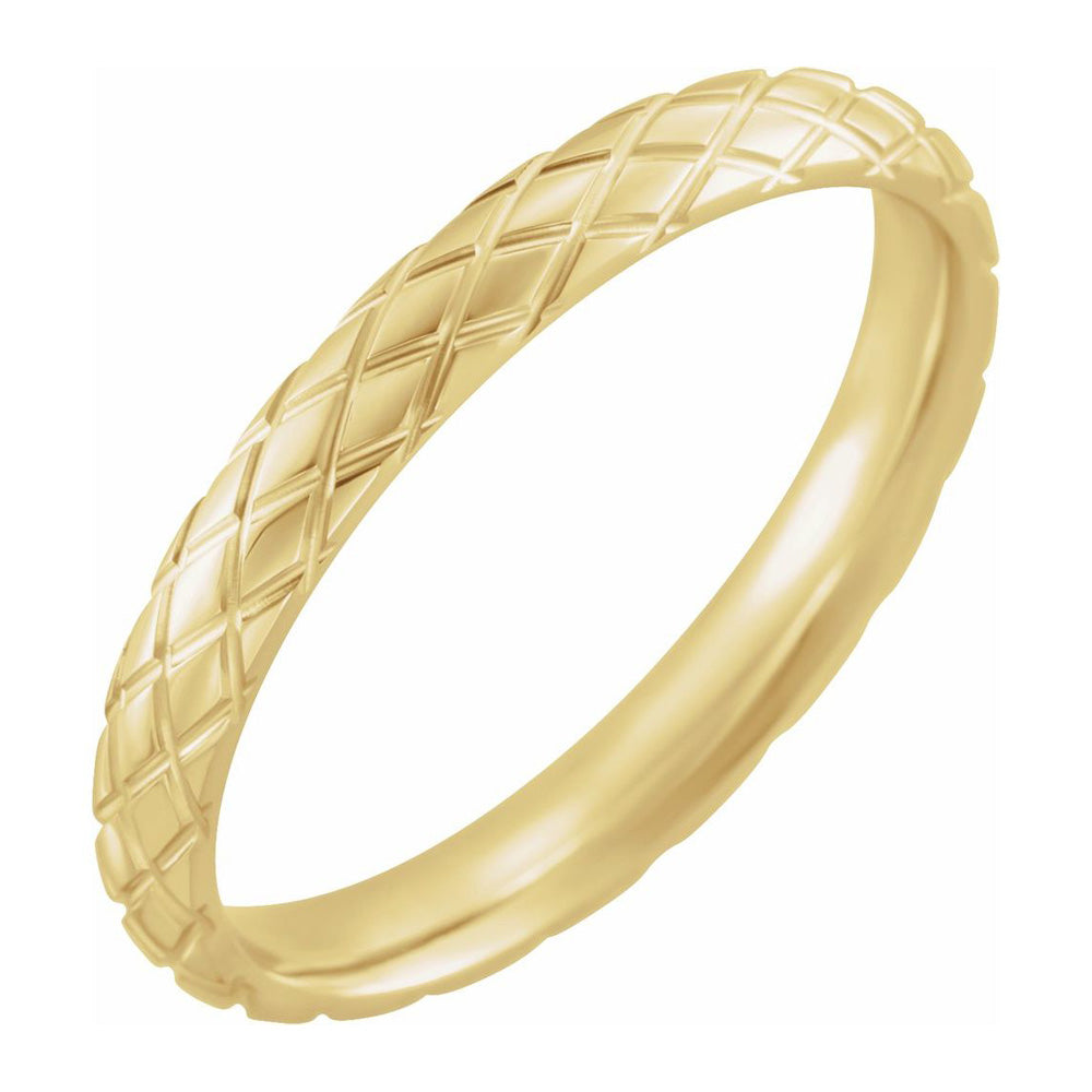 3mm 14K Yellow Gold Crisscross Patterned Comfort Fit Band, Item R11555 by The Black Bow Jewelry Co.