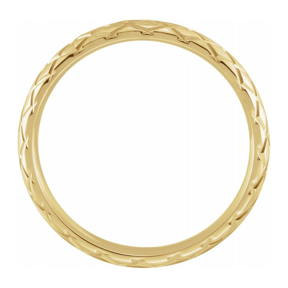 Alternate view of the 3mm 14K Yellow Gold Crisscross Patterned Comfort Fit Band by The Black Bow Jewelry Co.