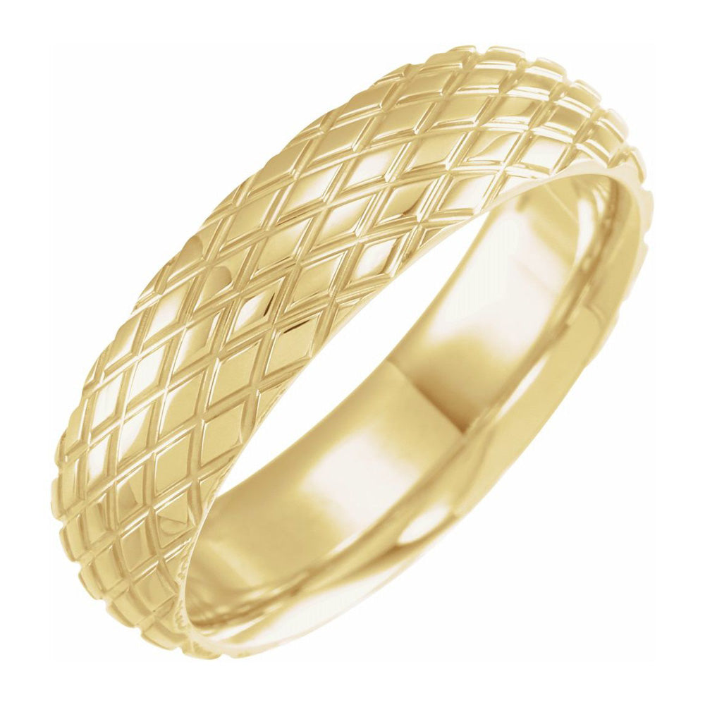 6mm 14K Yellow Gold Crisscross Patterned Comfort Fit Band, Item R11556 by The Black Bow Jewelry Co.
